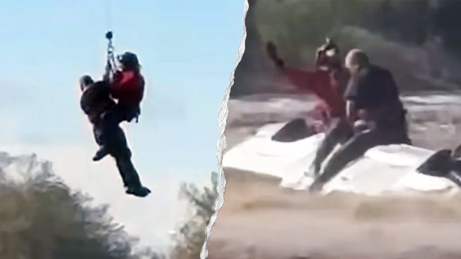 Arizona Sheriff's Helicopter Crew Saves Man Trapped on Overturned Truck in Swift Floodwaters